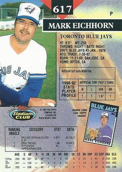 1993 Stadium Club #617 Mark Eichhorn Back