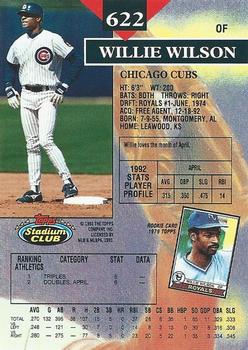 1993 Stadium Club #622 Willie Wilson Back