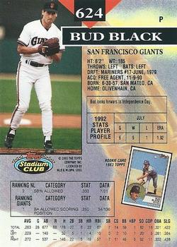 1993 Stadium Club #624 Bud Black Back