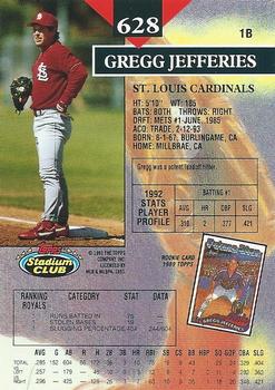 1993 Stadium Club #628 Gregg Jefferies Back