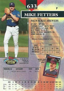 1993 Stadium Club #633 Mike Fetters Back