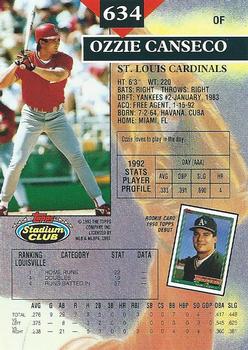 1993 Stadium Club #634 Ozzie Canseco Back