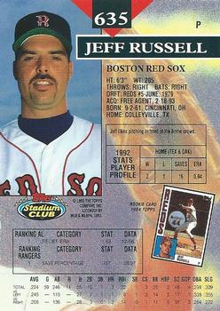 1993 Stadium Club #635 Jeff Russell Back