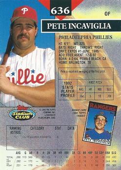 1993 Stadium Club #636 Pete Incaviglia Back