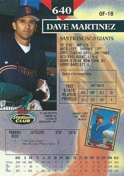 1993 Stadium Club #640 Dave Martinez Back