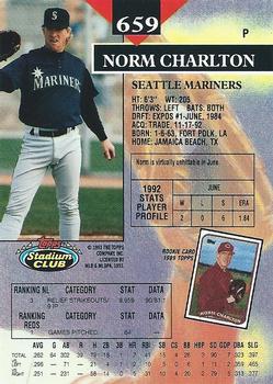 1993 Stadium Club #659 Norm Charlton Back