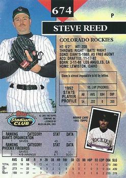 1993 Stadium Club #674 Steve Reed Back