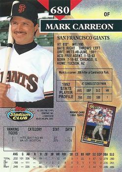 1993 Stadium Club #680 Mark Carreon Back