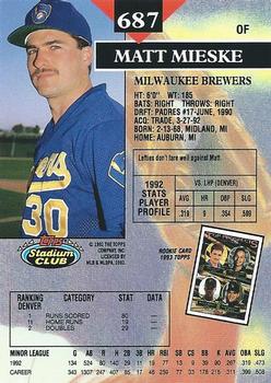 1993 Stadium Club #687 Matt Mieske Back