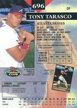 1993 Stadium Club #696 Tony Tarasco Back