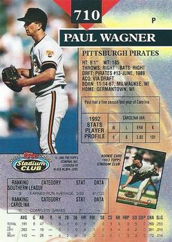 1993 Stadium Club #710 Paul Wagner Back
