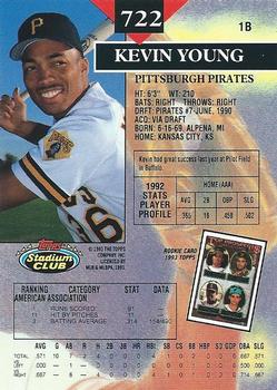 1993 Stadium Club #722 Kevin Young Back