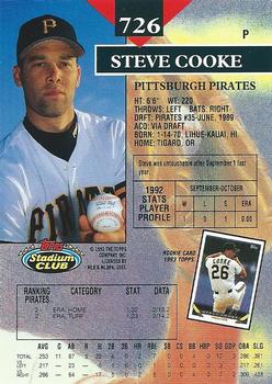 1993 Stadium Club #726 Steve Cooke Back
