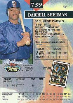 1993 Stadium Club #739 Darrell Sherman Back