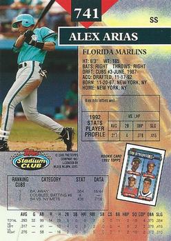 1993 Stadium Club #741 Alex Arias Back
