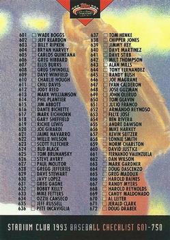 1993 Stadium Club #745 Checklist: 601-750 Front