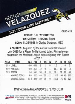 2021 Choice Sugar Land Skeeters #28 Hector Velazquez Back