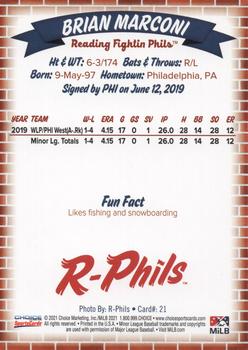 2021 Choice Reading Fightin Phils #21 Brian Marconi Back