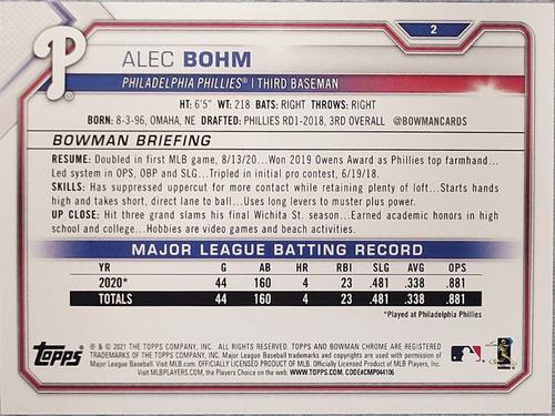 2021 Bowman 5x7 #2 Alec Bohm Back