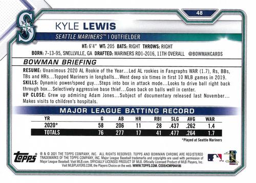 2021 Bowman 5x7 #48 Kyle Lewis Back