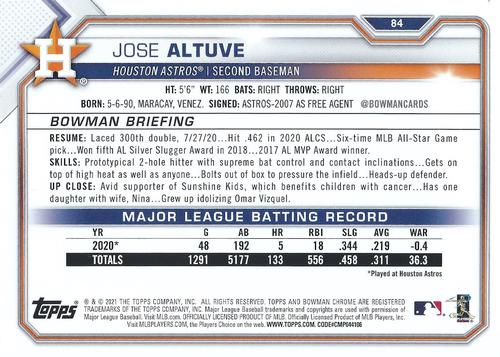 2021 Bowman 5x7 #84 Jose Altuve Back