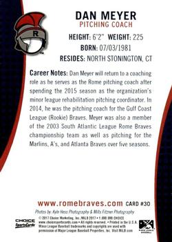 2017 Choice Rome Braves #30 Dan Meyer Back