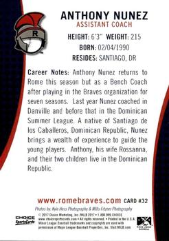 2017 Choice Rome Braves #32 Anthony Nunez Back