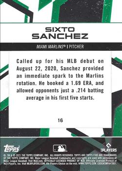 2021 Topps Fire #16 Sixto Sanchez Back