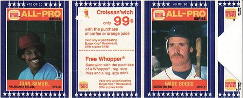 1986 Burger King All-Pro Series - Panels #9-10 Wade Boggs / Juan Samuel Front