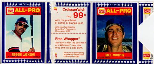 1986 Burger King All-Pro Series - Panels #11-12 Dale Murphy / Reggie Jackson Front