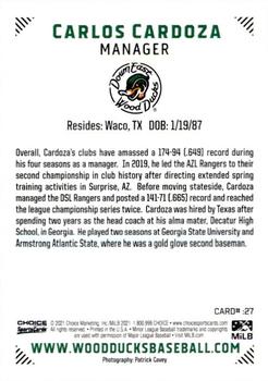 2021 Choice Down East Wood Ducks #27 Carlos Cardoza Back