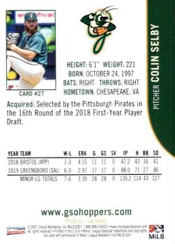 2021 Choice Greensboro Grasshoppers #27 Colin Selby Back