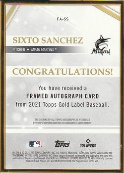 2021 Topps Gold Label - Framed Autographs #FA-SS Sixto Sanchez Back