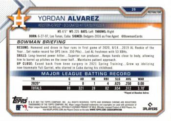 2021 Bowman Chrome - Refractor #26 Yordan Alvarez Back