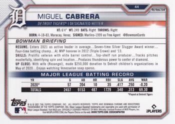 2021 Bowman Chrome - Refractor #44 Miguel Cabrera Back