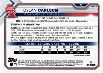 2021 Bowman Chrome - Refractor #45 Dylan Carlson Back