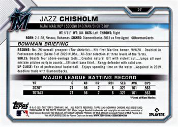 2021 Bowman Chrome - Purple Refractor #57 Jazz Chisholm Back
