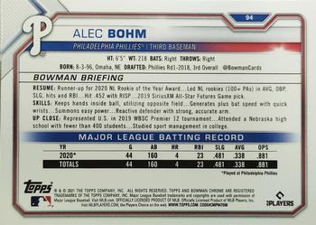 2021 Bowman Chrome - Purple Refractor #94 Alec Bohm Back
