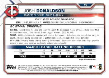 2021 Bowman Chrome - Fuchsia Refractor #51 Josh Donaldson Back