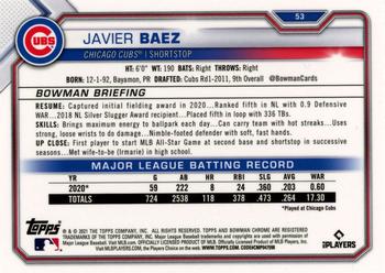 2021 Bowman Chrome - Blue Refractor #53 Javier Baez Back