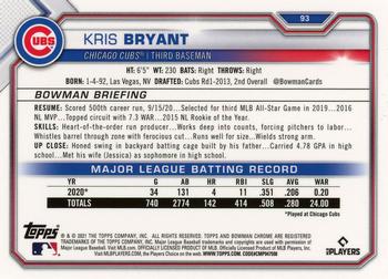 2021 Bowman Chrome - Blue Refractor #93 Kris Bryant Back