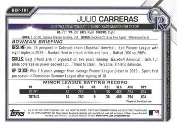 2021 Bowman Chrome - Prospects #BCP-161 Julio Carreras Back