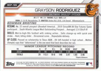 2021 Bowman Chrome - Prospects #BCP-165 Grayson Rodriguez Back