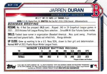 2021 Bowman Chrome - Prospects #BCP-170 Jarren Duran Back