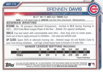 2021 Bowman Chrome - Prospects #BCP-173 Brennen Davis Back