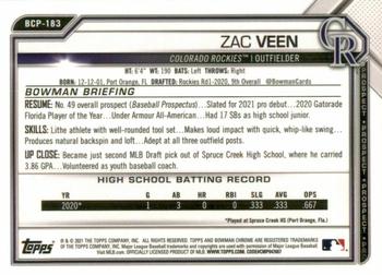 2021 Bowman Chrome - Prospects #BCP-183 Zac Veen Back