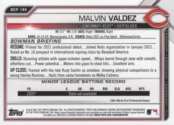 2021 Bowman Chrome - Prospects #BCP-184 Malvin Valdez Back