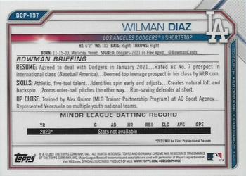 2021 Bowman Chrome - Prospects #BCP-197 Wilman Diaz Back