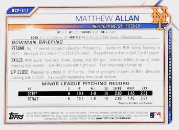 2021 Bowman Chrome - Prospects #BCP-211 Matthew Allan Back