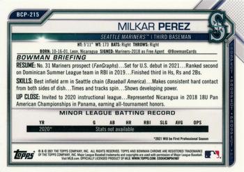 2021 Bowman Chrome - Prospects #BCP-215 Milkar Perez Back